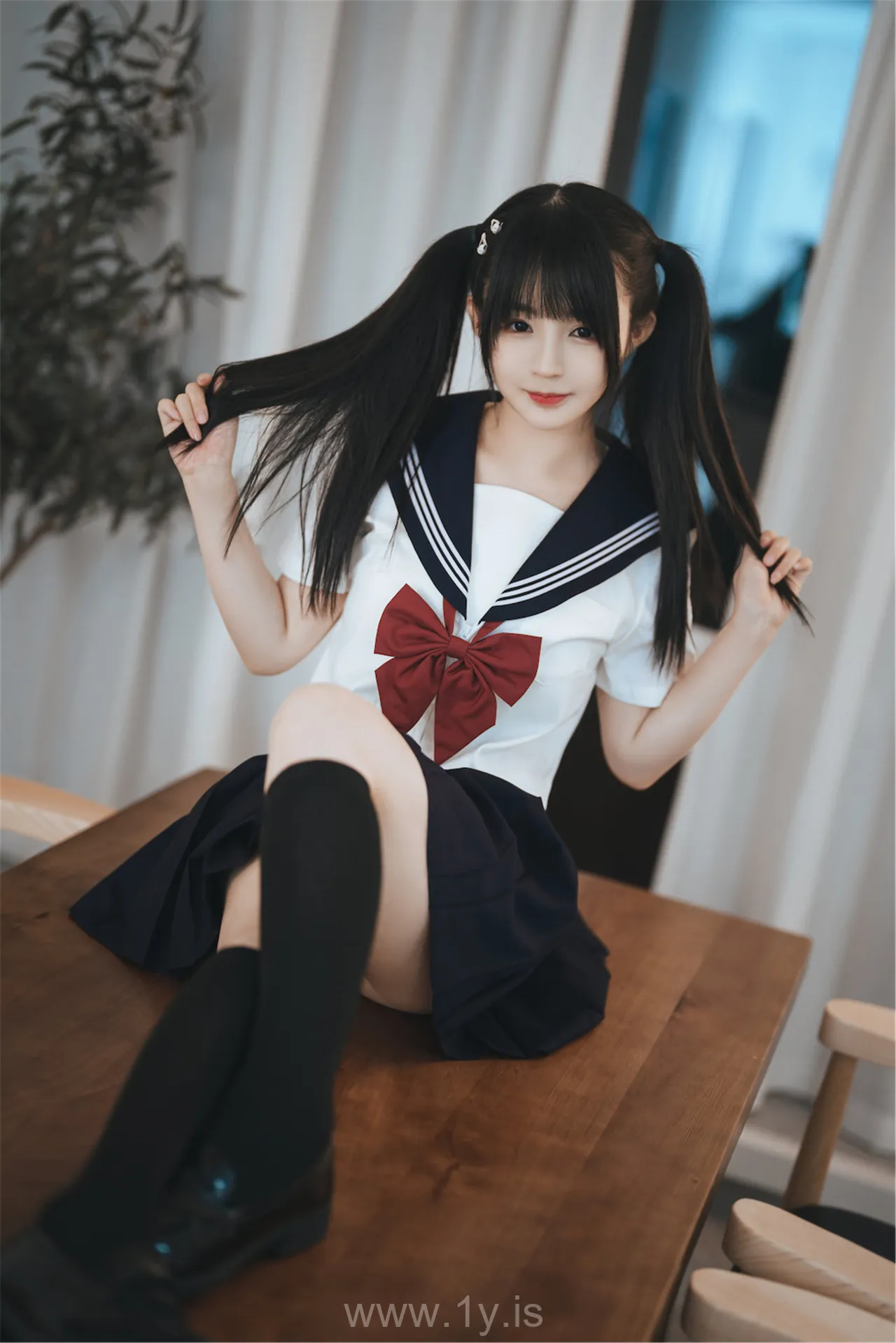 桜井宁宁 NO.066 Young schoolgirl with twin-tailed hair dressed in JK双马尾JK